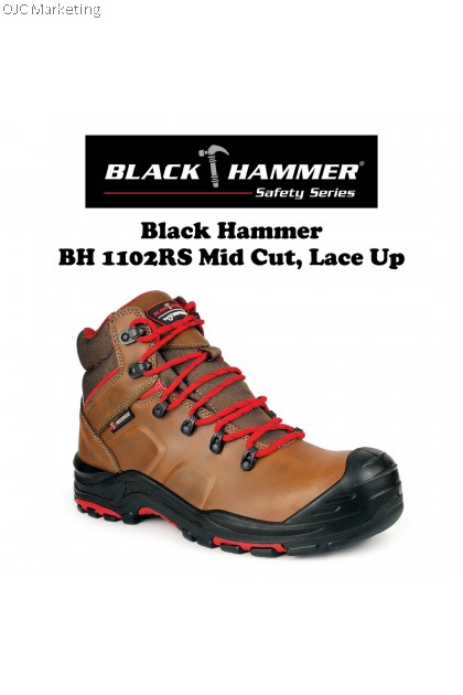 Black Hammer BH-1102RS Mid Cut, Lace Up Safety Shoe (Brown)